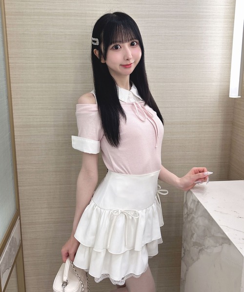 INGNI（イング）の「シャツドッキングオフショルリブトップス（Tシャツ/カットソー・レディース・ブラック系/ブラック×ホワイト/ピンク系7・M）」の16枚目の写真