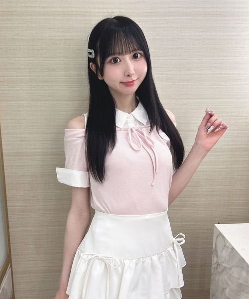 INGNI（イング）の「シャツドッキングオフショルリブトップス（Tシャツ/カットソー・レディース・ブラック系/ブラック×ホワイト/ピンク系7・M）」の17枚目の写真