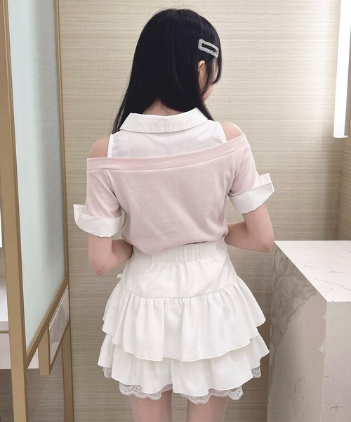 INGNI（イング）の「シャツドッキングオフショルリブトップス（Tシャツ/カットソー・レディース・ブラック系/ブラック×ホワイト/ピンク系7・M）」の18枚目の写真