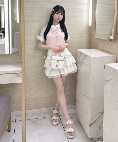 INGNI（イング）の「シャツドッキングオフショルリブトップス（Tシャツ/カットソー・レディース・ブラック系/ブラック×ホワイト/ピンク系7・M）」の19枚目の写真