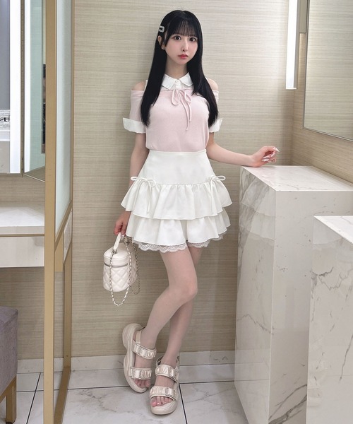 INGNI（イング）の「シャツドッキングオフショルリブトップス（Tシャツ/カットソー・レディース・ブラック系/ブラック×ホワイト/ピンク系7・M）」の20枚目の写真