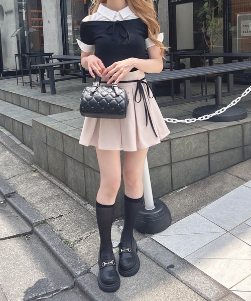 INGNI（イング）の「シャツドッキングオフショルリブトップス（Tシャツ/カットソー・レディース・ブラック系/ブラック×ホワイト/ピンク系7・M）」の9枚目の写真