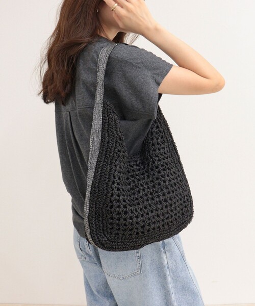 CACHELLIE（カシェリエ）の「【Cachellie/カシェリエ】ペーパーラメテープワンハンドルバッグ（ショルダーバッグ・レディース・ブラック/ベージュ・FREE）」の5枚目の写真