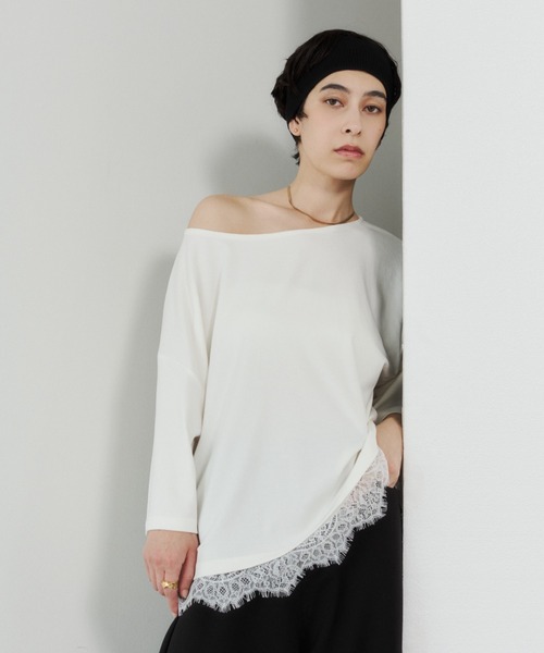 VION(ヴィオン)の「レースヘムワンショルダーティー / Lace Hem One Shoulder TEE(Tシャツ/カットソー・レディース・ブラック/ホワイト・FREE)」の7枚目の写真