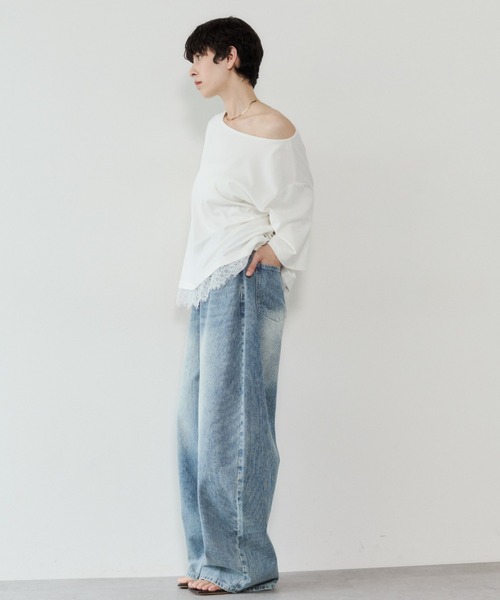 VION(ヴィオン)の「レースヘムワンショルダーティー / Lace Hem One Shoulder TEE(Tシャツ/カットソー・レディース・ブラック/ホワイト・FREE)」の8枚目の写真