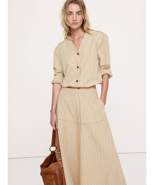 Banana Republic(バナナリパブリック)の「コットン ポプリン バブルヘム シャツ(シャツ/ブラウス・レディース・アイボリー/ブルー・XS/M/S/L)」の1枚目の写真