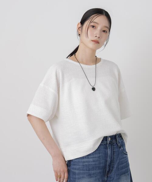 NANO universe(ナノユニバース)の「ジャージーツイードTシャツ(Tシャツ/カットソー・レディース・ライトブルー/オフホワイト・FREE)」の3枚目の写真