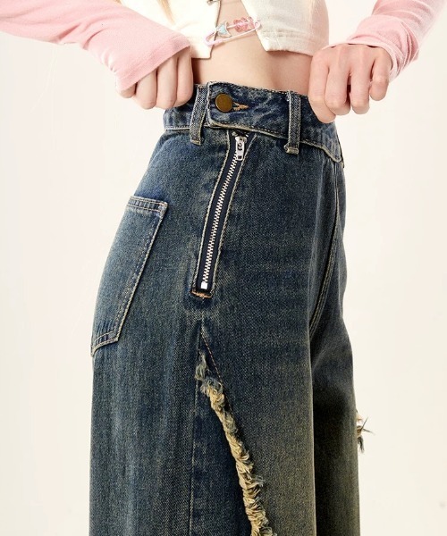 Teem Store(チームストア)の「バタフライワッペンフリンジデザインワイドデニム(デニムパンツ・レディース・ブルー・M/S)」の8枚目の写真