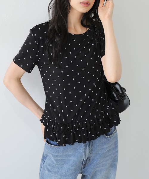 SUGAR BISKET(シュガービスケット)の「ドットフリルTシャツ(Tシャツ/カットソー・レディース・ホワイト/ベージュ/ブラック・フリー)」の3枚目の写真