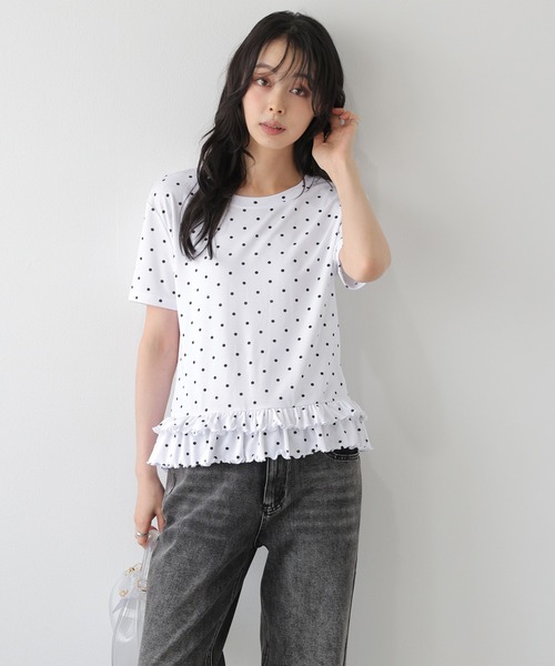 SUGAR BISKET(シュガービスケット)の「ドットフリルTシャツ(Tシャツ/カットソー・レディース・ホワイト/ベージュ/ブラック・フリー)」の4枚目の写真