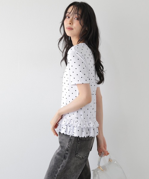 SUGAR BISKET(シュガービスケット)の「ドットフリルTシャツ(Tシャツ/カットソー・レディース・ホワイト/ベージュ/ブラック・フリー)」の6枚目の写真