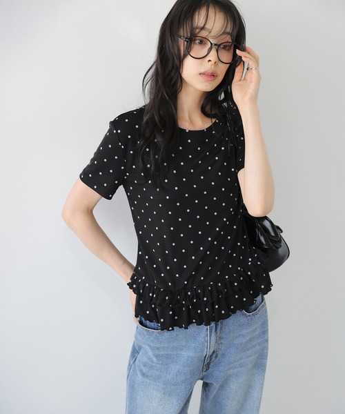 SUGAR BISKET(シュガービスケット)の「ドットフリルTシャツ(Tシャツ/カットソー・レディース・ホワイト/ベージュ/ブラック・フリー)」の7枚目の写真