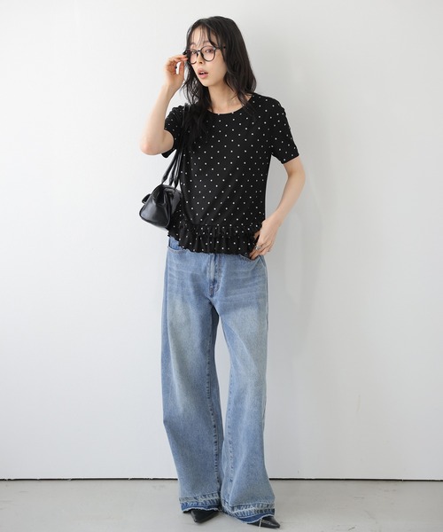 SUGAR BISKET(シュガービスケット)の「ドットフリルTシャツ(Tシャツ/カットソー・レディース・ホワイト/ベージュ/ブラック・フリー)」の8枚目の写真