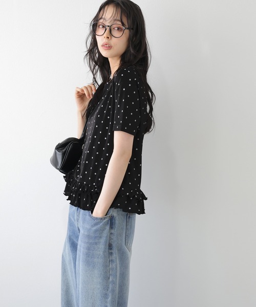 SUGAR BISKET(シュガービスケット)の「ドットフリルTシャツ(Tシャツ/カットソー・レディース・ホワイト/ベージュ/ブラック・フリー)」の9枚目の写真
