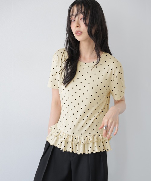 SUGAR BISKET(シュガービスケット)の「ドットフリルTシャツ(Tシャツ/カットソー・レディース・ホワイト/ベージュ/ブラック・フリー)」の10枚目の写真