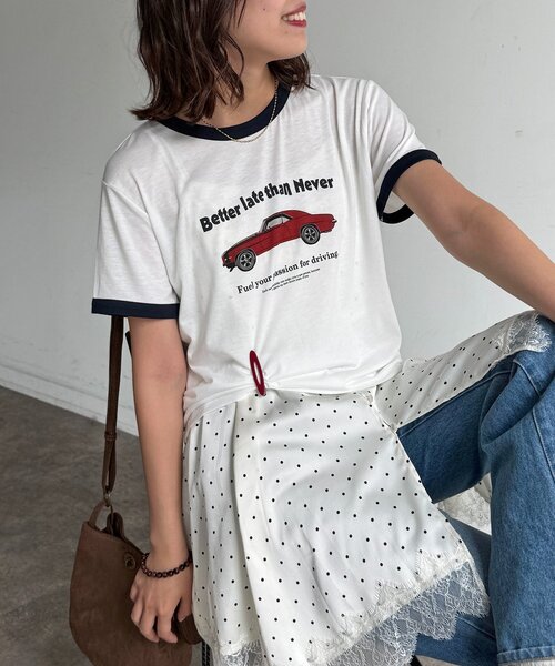 CPCM(シーピーシーエム)の「スラブリンガー半袖T(Tシャツ/カットソー・レディース・ホワイト/ネイビー/オレンジ/グレー・FREE)」の2枚目の写真