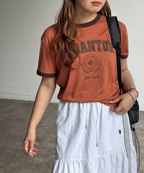CPCM(シーピーシーエム)の「スラブリンガー半袖T(Tシャツ/カットソー・レディース・ホワイト/ネイビー/オレンジ/グレー・FREE)」の4枚目の写真