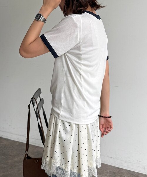 CPCM(シーピーシーエム)の「スラブリンガー半袖T(Tシャツ/カットソー・レディース・ホワイト/ネイビー/オレンジ/グレー・FREE)」の6枚目の写真