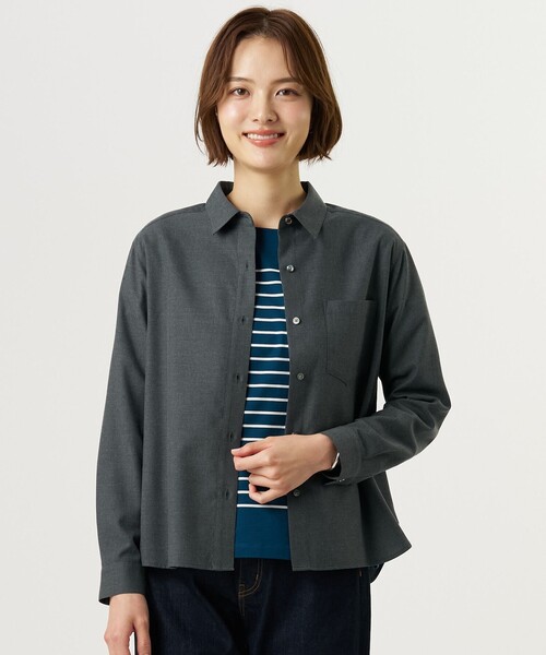 J.PRESS Ladies(J.プレス レディス)の「Pe キュプラ Light ツイル ピーチ ウールライク シャツ(シャツ/ブラウス・レディース・ブラウン系/グレー系・XS)」の2枚目の写真