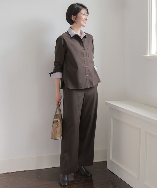 J.PRESS Ladies(J.プレス レディス)の「Pe キュプラ Light ツイル ピーチ ウールライク シャツ(シャツ/ブラウス・レディース・ブラウン系/グレー系・XS)」の4枚目の写真