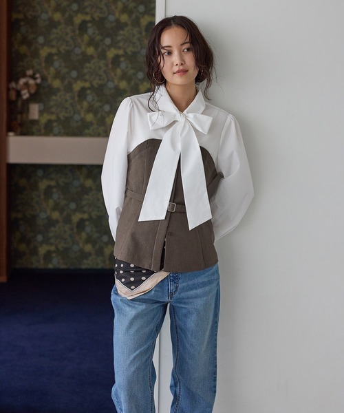 VIS(ビス)の「美easyウーリッシュドッキングシャツ/セットアップ対応(シャツ/ブラウス・レディース・グリーン系その他2/ネイビー/ダークブラウン・FREE)」の4枚目の写真