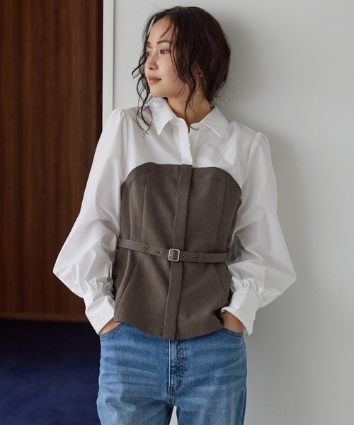 VIS(ビス)の「美easyウーリッシュドッキングシャツ/セットアップ対応(シャツ/ブラウス・レディース・グリーン系その他2/ネイビー/ダークブラウン・FREE)」の10枚目の写真