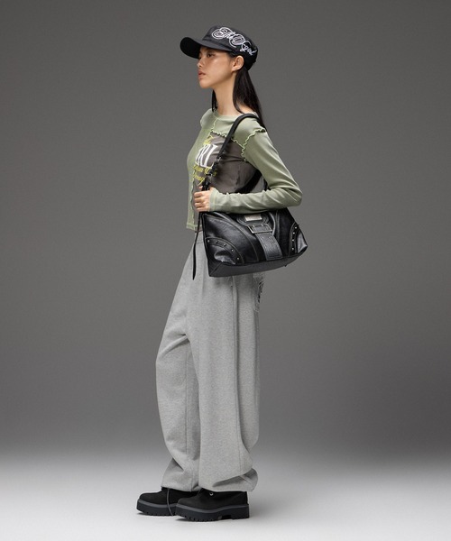 X-girl（エックスガール）の「EMBROIDERED POCKET VOLUME SWEATPANTS（スウェットパンツ・レディース・アッシュ/ブラック・S/M）」の6枚目の写真