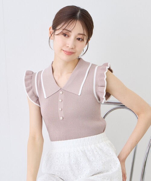 Jayro(ジャイロ)の「フリル袖配色ラインニット(ニット/セーター・レディース・ベージュ系その他/ブルー系その他2/ピンク系その他/ブラック系その他/ホワイト系その他2・M)」の14枚目の写真