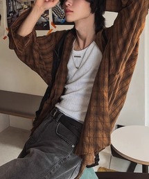 DSフード付きチェック長袖シャツ