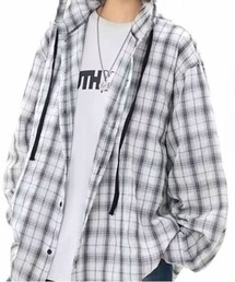 DSフード付きチェック長袖シャツ