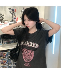 [W]ヴィンテージハートグラフィックチャコールオーバーサイズTシャツ