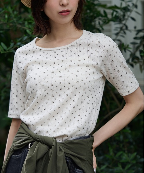 JEMORGAN（ジェーイーモーガン）の「針抜きフライスフラワー柄　ハーフスリーブクルーＴ（パック入）（Tシャツ/カットソー・レディース・ネイビー/ブルー/レッド/ブラック・FREE）」の5枚目の写真