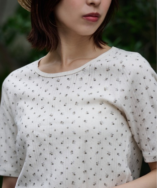 JEMORGAN（ジェーイーモーガン）の「針抜きフライスフラワー柄　ハーフスリーブクルーＴ（パック入）（Tシャツ/カットソー・レディース・ネイビー/ブルー/レッド/ブラック・FREE）」の6枚目の写真