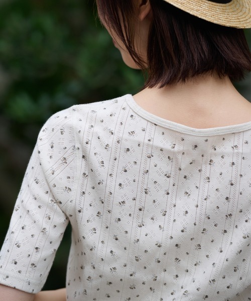 JEMORGAN（ジェーイーモーガン）の「針抜きフライスフラワー柄　ハーフスリーブクルーＴ（パック入）（Tシャツ/カットソー・レディース・ネイビー/ブルー/レッド/ブラック・FREE）」の8枚目の写真