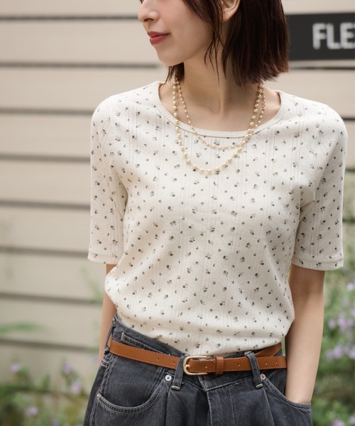 JEMORGAN（ジェーイーモーガン）の「針抜きフライスフラワー柄　ハーフスリーブクルーＴ（パック入）（Tシャツ/カットソー・レディース・ネイビー/ブルー/レッド/ブラック・FREE）」の9枚目の写真