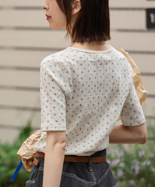 JEMORGAN（ジェーイーモーガン）の「針抜きフライスフラワー柄　ハーフスリーブクルーＴ（パック入）（Tシャツ/カットソー・レディース・ネイビー/ブルー/レッド/ブラック・FREE）」の10枚目の写真