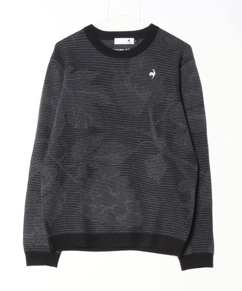 le coq sportif GOLF（ルコックスポルティフゴルフ）の「ルコックゴルフ　リーフ柄ジャカード長袖クルーネックセーター（ニット/セーター・メンズ・ブラック/ライトイエロー/ベージュ・XXL/L/XL/M）」の2枚目の写真