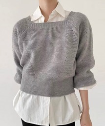 \デコルテキレイ♪/ボックスネック ロングスリーブ ニット