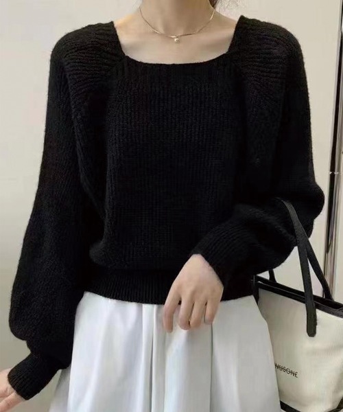 ADDITION STORE(アディションストア)の「ボックスネック ロングスリーブ ニット(ニット/セーター・レディース・ブラック/オフホワイト/グレー/ベージュ・FREE)」の2枚目の写真
