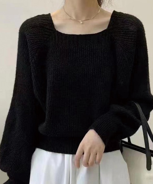 ADDITION STORE(アディションストア)の「ボックスネック ロングスリーブ ニット(ニット/セーター・レディース・ブラック/オフホワイト/グレー/ベージュ・FREE)」の5枚目の写真