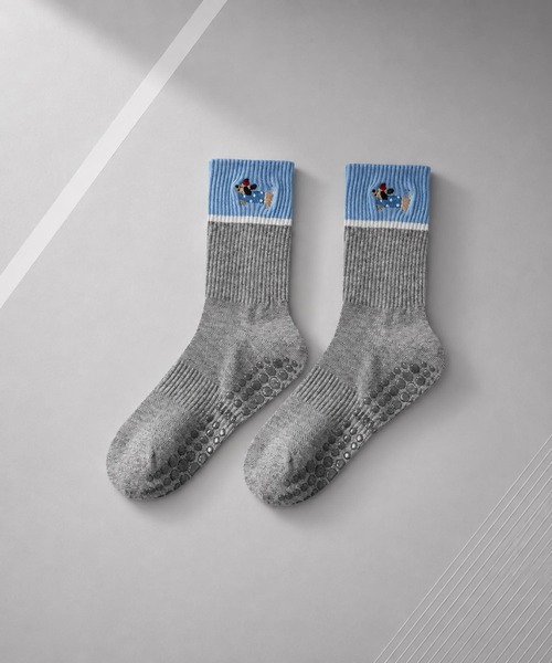 VIBGYOR（ヴィブジョー）の「LESRIRE/ 犬刺繍ミドル丈バイカラー滑り止め付きヨガピラティスソックス L9401（ソックス/靴下・レディース・グレー/ホワイト/ブラウン/ブルー・FREE）」の5枚目の写真