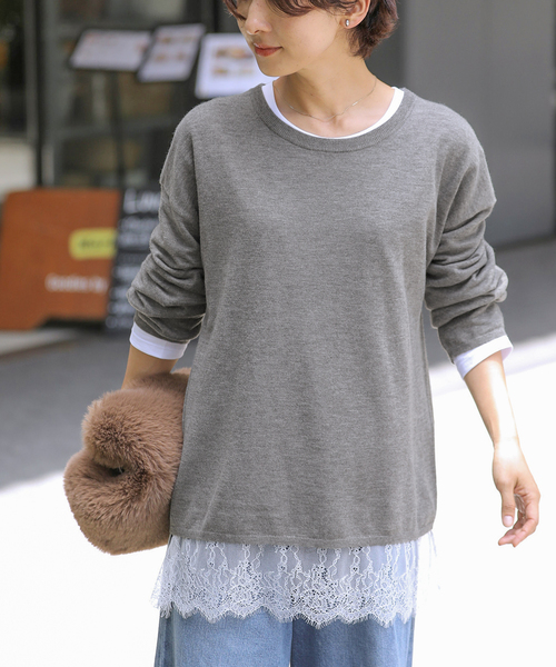 JOURNAL STANDARD relume（ジャーナルスタンダード　レリューム）の「［2枚セット］3WAYレースヘムレイヤードプルオーバー（ニット/セーター・レディース・チャコールグレー/ベージュ/グレー・FREE）」の3枚目の写真