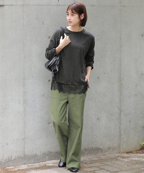 JOURNAL STANDARD relume（ジャーナルスタンダード　レリューム）の「［2枚セット］3WAYレースヘムレイヤードプルオーバー（ニット/セーター・レディース・チャコールグレー/ベージュ/グレー・FREE）」の4枚目の写真