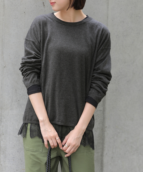 JOURNAL STANDARD relume（ジャーナルスタンダード　レリューム）の「［2枚セット］3WAYレースヘムレイヤードプルオーバー（ニット/セーター・レディース・チャコールグレー/ベージュ/グレー・FREE）」の8枚目の写真