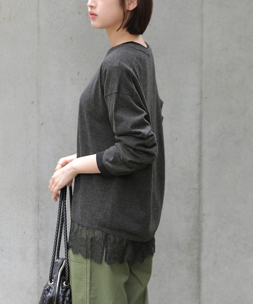 JOURNAL STANDARD relume（ジャーナルスタンダード　レリューム）の「［2枚セット］3WAYレースヘムレイヤードプルオーバー（ニット/セーター・レディース・チャコールグレー/ベージュ/グレー・FREE）」の10枚目の写真