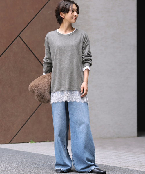JOURNAL STANDARD relume（ジャーナルスタンダード　レリューム）の「［2枚セット］3WAYレースヘムレイヤードプルオーバー（ニット/セーター・レディース・チャコールグレー/ベージュ/グレー・FREE）」の12枚目の写真