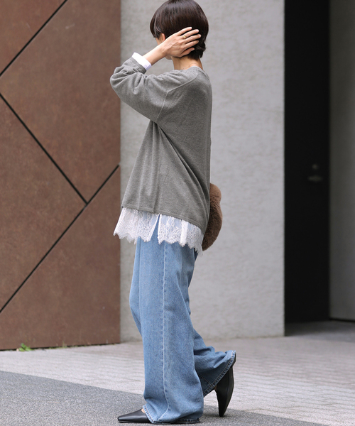 JOURNAL STANDARD relume（ジャーナルスタンダード　レリューム）の「［2枚セット］3WAYレースヘムレイヤードプルオーバー（ニット/セーター・レディース・チャコールグレー/ベージュ/グレー・FREE）」の14枚目の写真