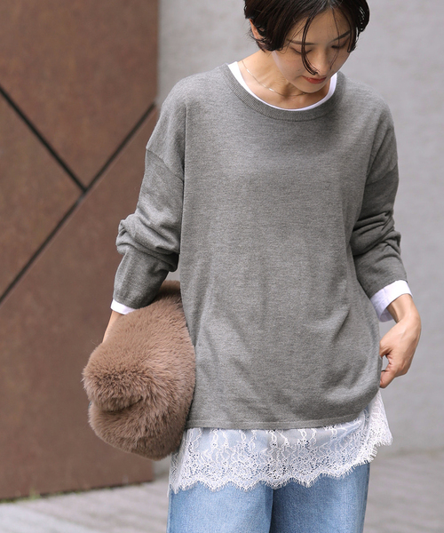 JOURNAL STANDARD relume（ジャーナルスタンダード　レリューム）の「［2枚セット］3WAYレースヘムレイヤードプルオーバー（ニット/セーター・レディース・チャコールグレー/ベージュ/グレー・FREE）」の16枚目の写真