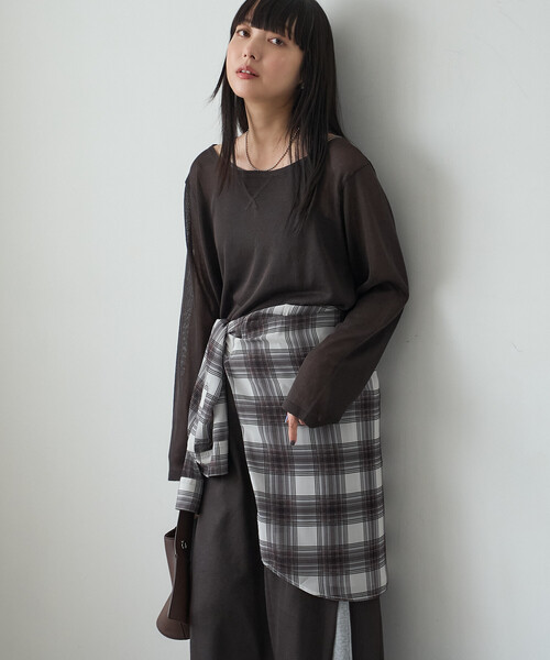 FREAK'S STORE(フリークスストア)の「シアーニットワンピース/シアーワンピ(ワンピース・レディース・ベージュ/チャコールグレー/グレー・フリ-)」の2枚目の写真