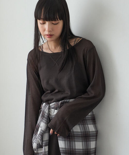 FREAK'S STORE(フリークスストア)の「シアーニットワンピース/シアーワンピ(ワンピース・レディース・ベージュ/チャコールグレー/グレー・フリ-)」の6枚目の写真